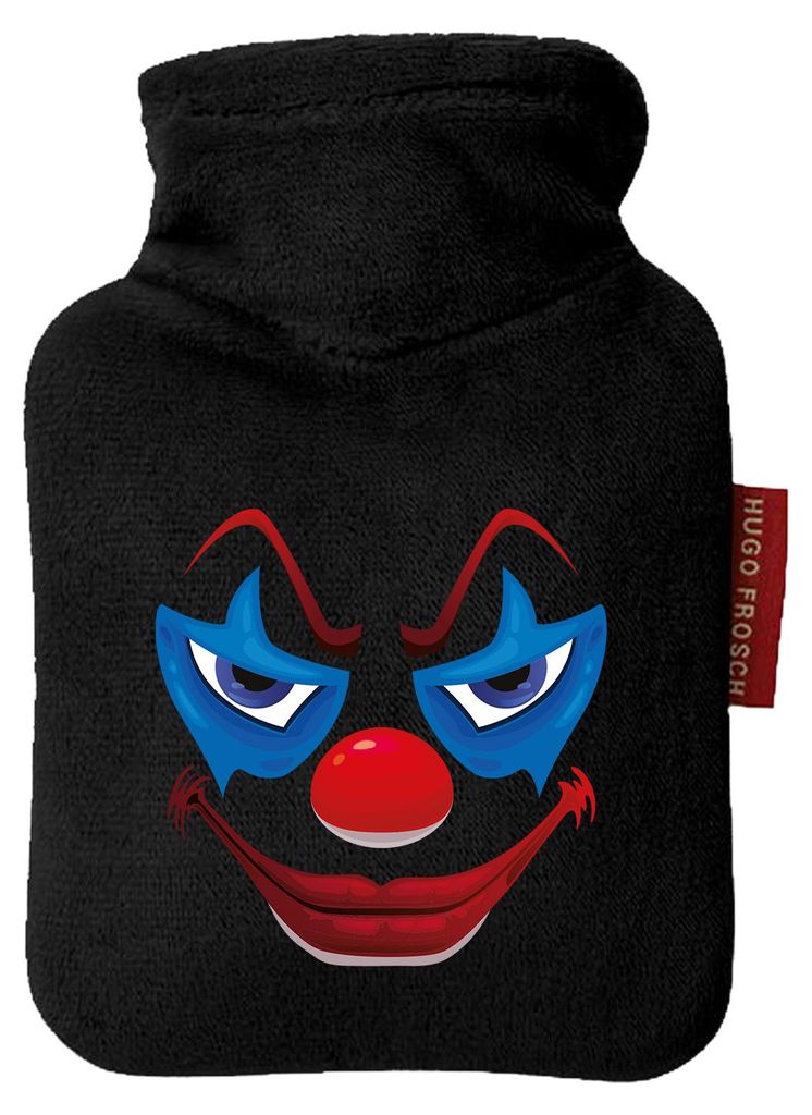 Huuraa Mini-Wärmflasche Horrorclown Halloween 0,2 Liter Black Mini Veloursbezug Taschenwärmer Geschenkidee
