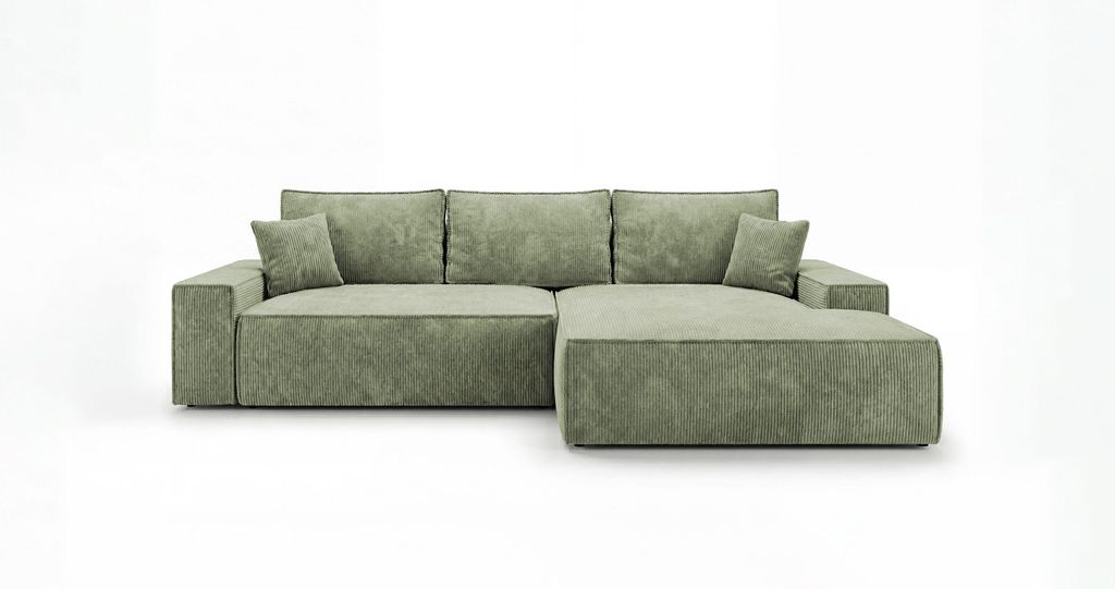 CORNERO Ecksofa mit schlaffunktion VERONA rechts hellgrün Cord Poso 47 - Schlaffunktion, Bettkasten