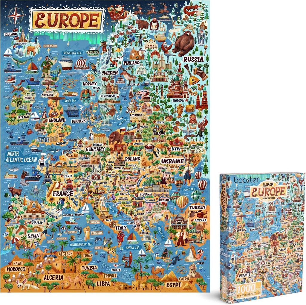 Karte von Europa illustriertes Puzzle 1000 Teile für Produktbild 