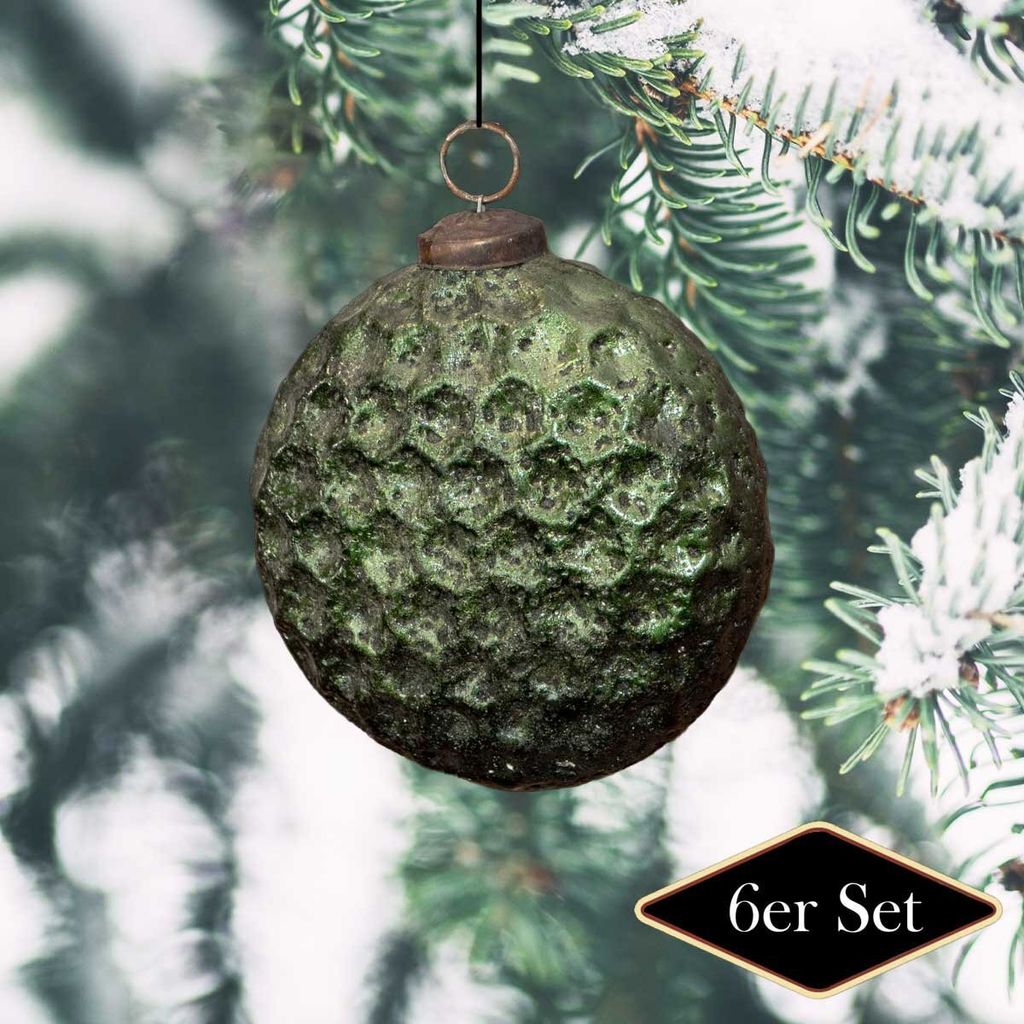Christbaumkugeln, oval, grün, Weihnachten, 6er Set
