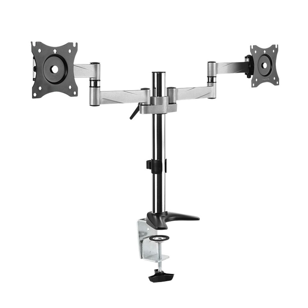 LogiLink Dual monitor desk mount - Befestigungskit - einstellbarer Arm - für 2 Monitore - Aluminium, Stahl - metallisch grau - Bildschirmgröße: ...
