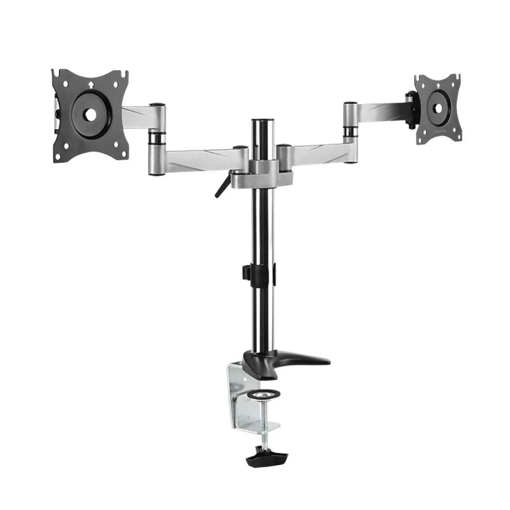 Support Écran Double pour Bureau Télétravail Argent 13-27 Pouces Articulé