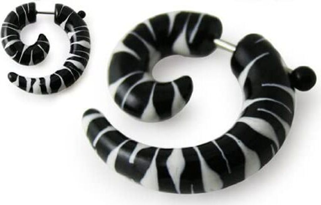 Fake Ohr Spirale Expander Acyl Black und Weiss Dehnung Piercing - ZER047 - 4.0 Millimeter