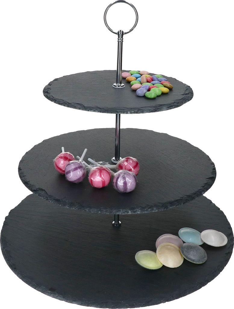 Schiefer-Etagere Rina schwarz 3-stöckig Ø35cm Produktbild 