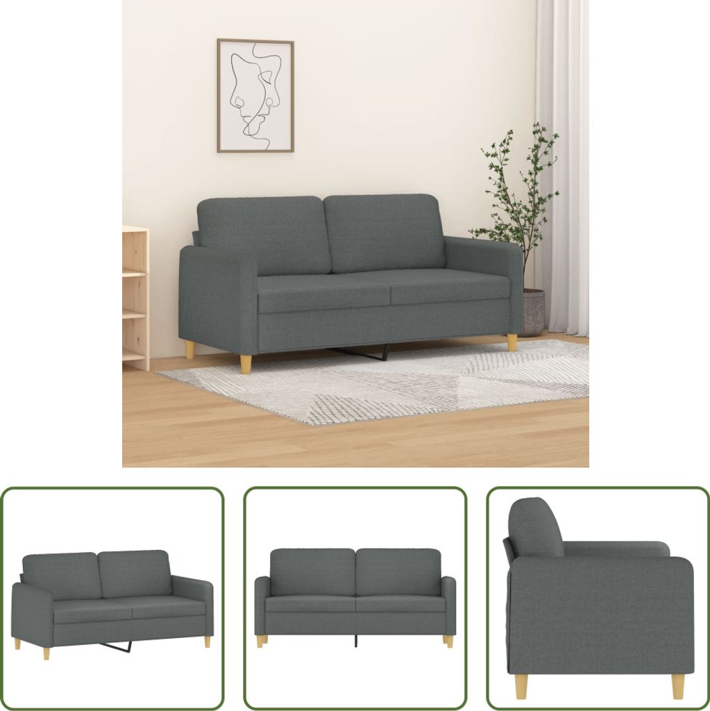 The Living Store 2-Sitzer-Sofa Dunkelgrau 140 cm Stoff