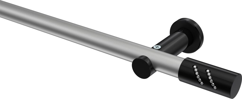 Interdeco Gardinenstange / Vorhangstange Silbergrau / Schwarz, Typ Platon Zoena (Glitzerzylinder) ohne Ringe, 20 mm Ø 1-läufig, 600 cm