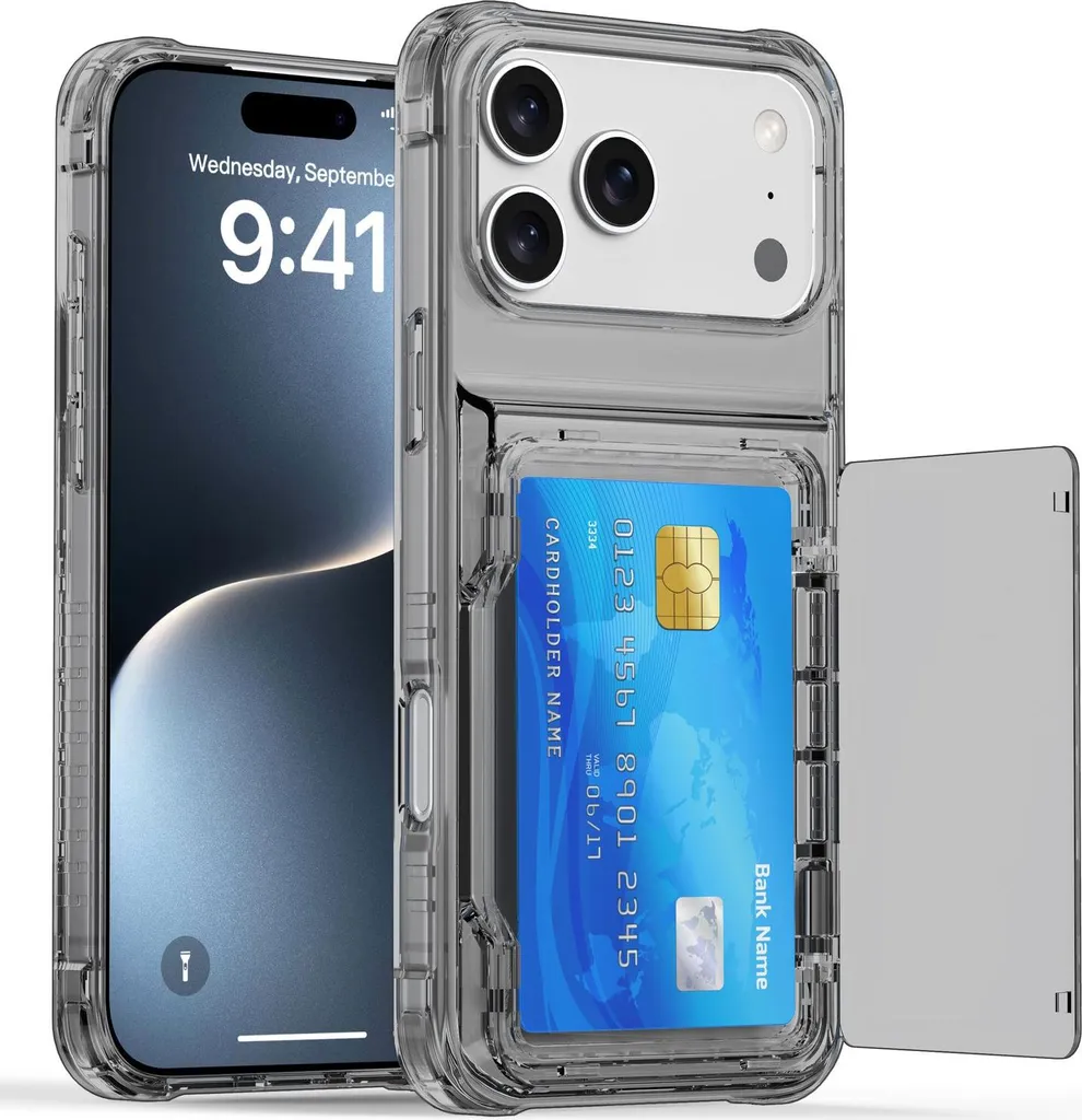 Cadorabo custodia per cellulare con scomparto per carte di credito per Apple iPhone 17 PRO custodia in TPU NERO custodia protettiva con scomparto pieghevole per carte di credito e ID - antiurto, design sottile, resistente ai graffi - 3