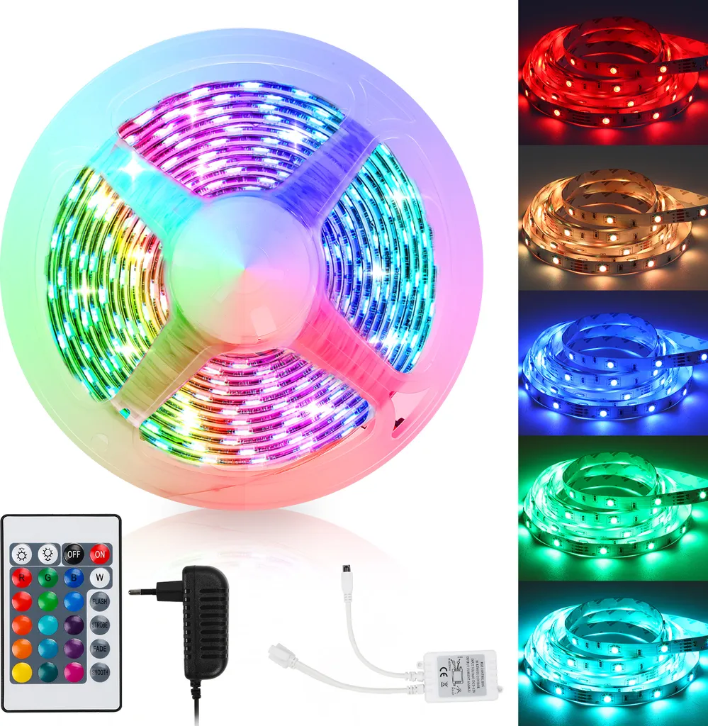 Jayseuw 5M Striscia LED Striscia luminosa RGB SMD5050 Striscia luminosa per feste natalizie Bar Illuminazione 24 Pulsanti Telecomando