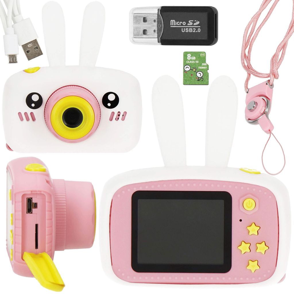 Springos Digitalkamera mit niedlichem Hase-Design, 40 MP, Full HD, 8GB SD-Karte