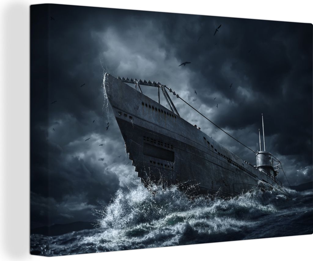 MuchoWow - Leinwandbilder - U-Boot fährt in stürmische See, Wandbild, Wanddeko Bilder Wohnzimmer, 30x20 cm