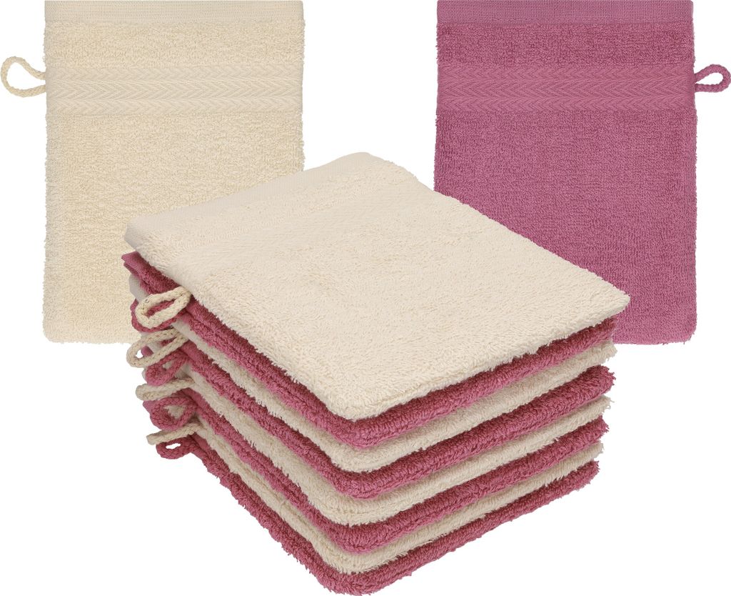Betz 10 Stück Waschhandschuhe 16x21 cm PREMIUM 100% Baumwolle Farbe: sand - beere