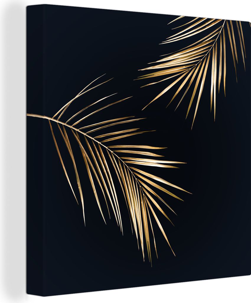 MuchoWow - Leinwandbilder - Blätter - Pflanzen - Gold - Schwarz - Luxus, Wandbild, Wanddeko Bilder Wohnzimmer, 50x50 cm