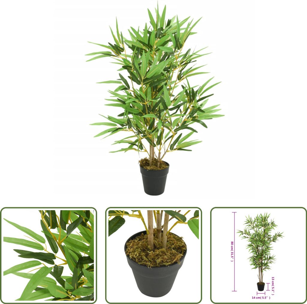 The Living Store Bambusbaum Künstlich 368 Blätter 80 cm Grün