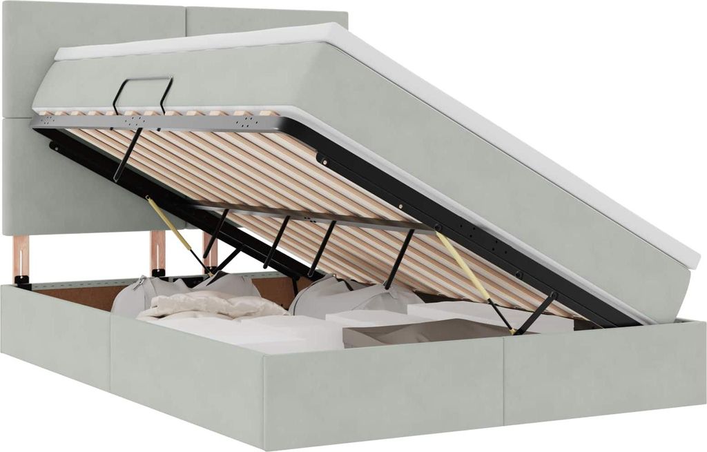 vidaXL Bett mit Stauraum und LED Hellgrau 140 x 200 cm Samt