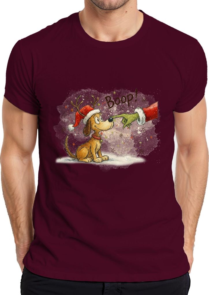 Boop Weihnachten Grinch Hund Nase Rentier Geschenk niedlich Herren T-Shirt, Burgundy, M