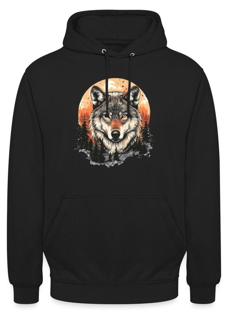 Spreadshirt Wolf Im Wald | Kraftvolles Tiermotiv Uni Hoodie, 3XL, Schwarz
