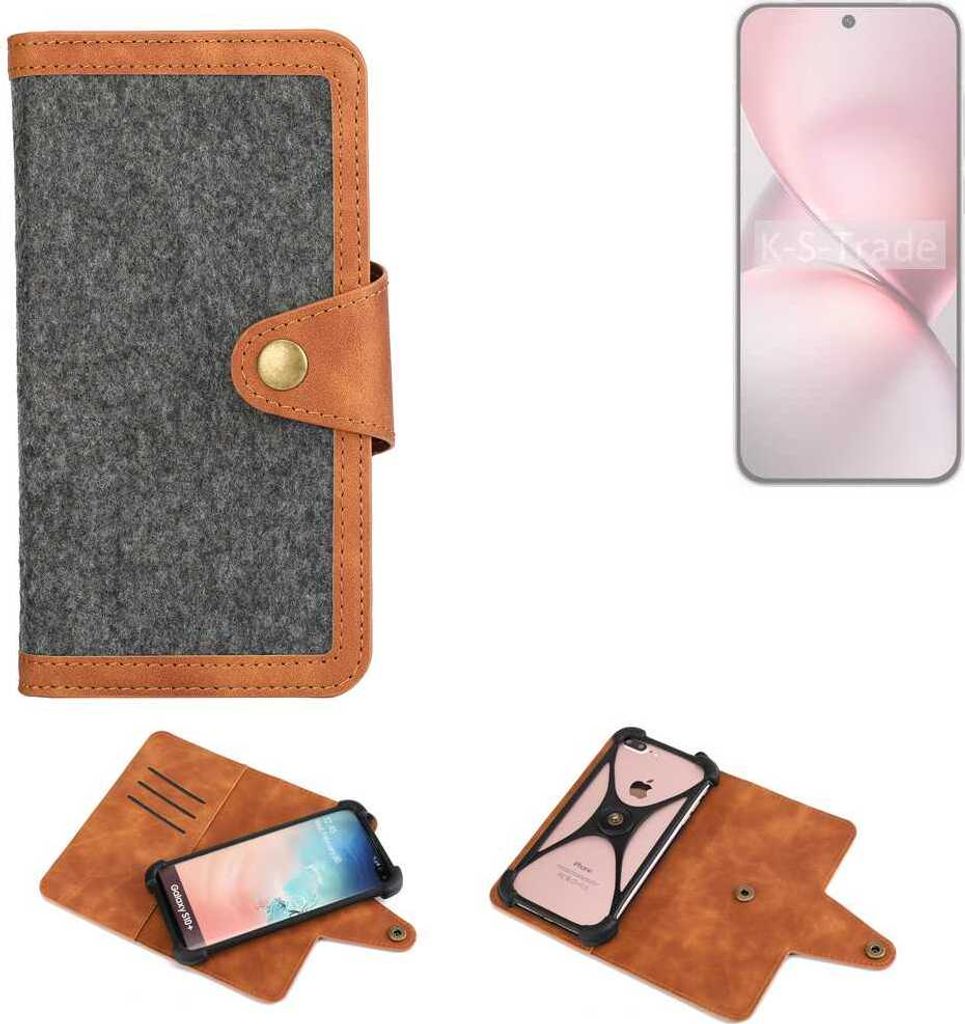 K-S-Trade Schutzhülle Handyhülle kompatibel mit Vivo X200 mini Filz Hülle Kunst-Leder dunkelgrau braun (1x)