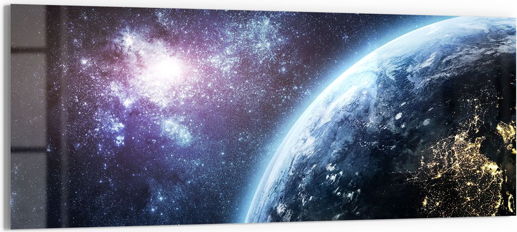 DEQORI Glasbild Echtglas 150x60 cm 'Blick aus dem All' Wandbild Bild modern Deko