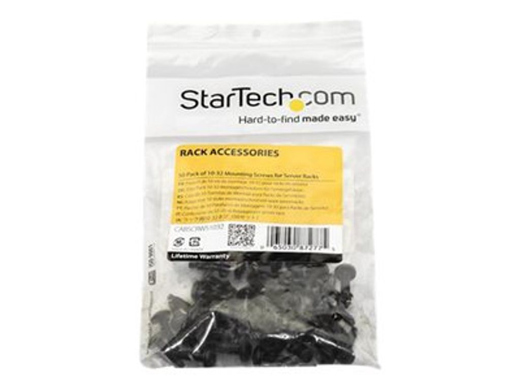 StarTech.com 50er-Pack 10-32 19mm Rackschrauben Set für 19 und 10 Zoll Serverracks, Netzwerkschränke und Gehäuse, Schwarz, TAA, Schraube, Schwar...