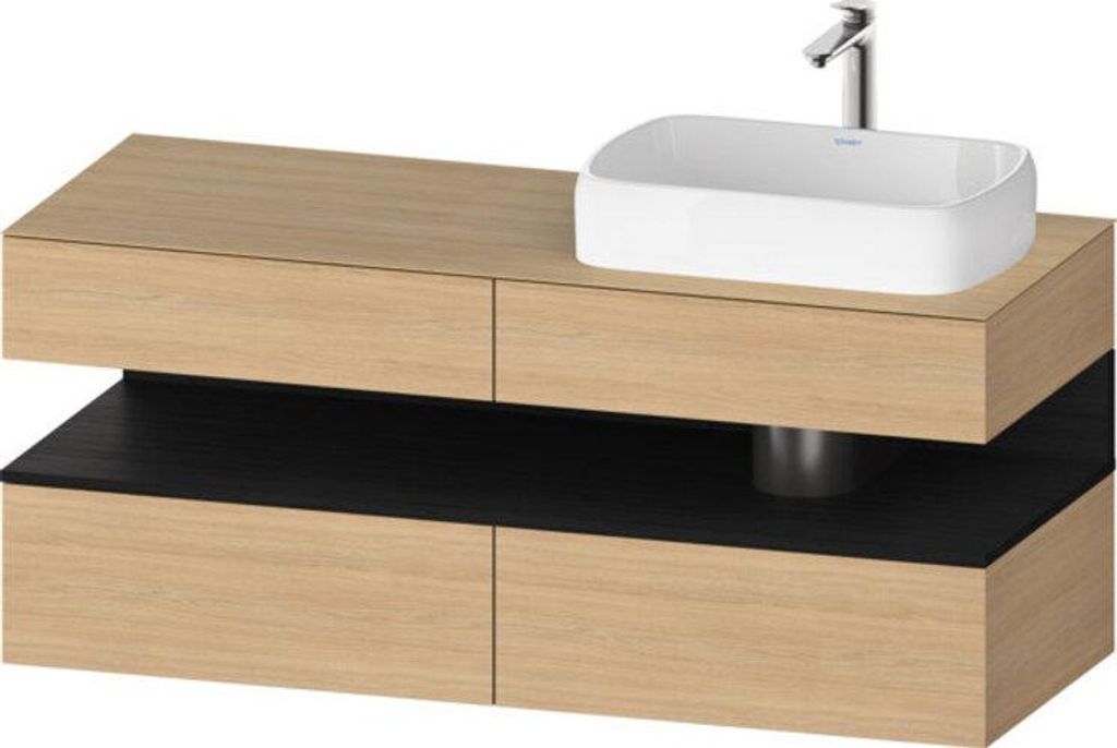Duravit Qatego Konsolenwaschtischunterbau, 2 Auszüge, 2 Schubkästen, Ausschnitt rechts, 1400x550x600mm, Nische Eiche Schwarz, QA4766016300000