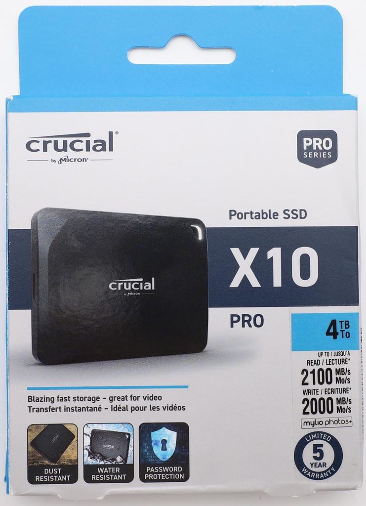 Crucial X10 Pro 4TB Externe SSD Festplatte, bis zu 2100MB/s Lesen und 2000MB/s.