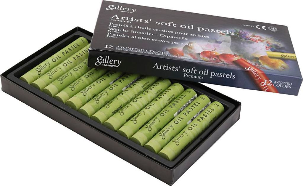 Gallery oliepastel, l: 7 cm, d 11 mm, dikte 11 mm, olijf, 12 stuk 1 doos