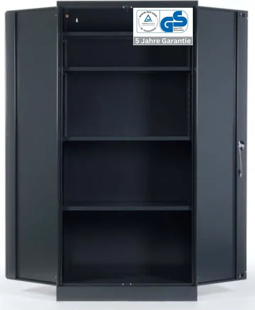Stahlschrank BEE mit 5 lackierten Fachböden | HxBxT 195x92x50cm | Korpusfarbe Anthrazit, Frontfarbe Anthrazit | Werkstattschrank Werkzeugschrank A...