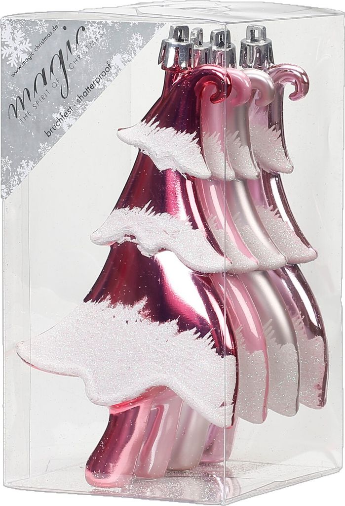 Christbaumschmuck Tannenbäume 14cm Kunststoff 4er Set - Rosa Mix