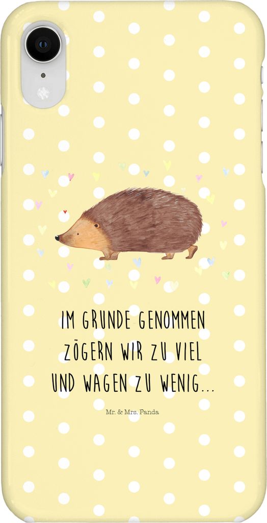 Mr. & Mrs. Panda Iphone XR Handyhülle Igel Herzen - Gelb Pastell - Geschenk, Leben, Handy Case, Premium Kunststoff, Herz, Lustige Sprüche, Kuss, ...