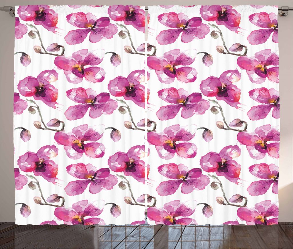ABAKUHAUS Aquarell Rustikaler Vorhang, Orchideen Feng Shui, Wohnzimmer Universalband Gardinen mit Schlaufen und Haken, 280 x 245 cm, Blasses Orange...