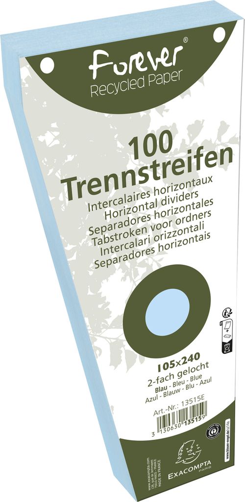 Exacompta 6x Pack 100 Trennstreifen trapez gelocht RC Kart 105x240mm blau 13515E