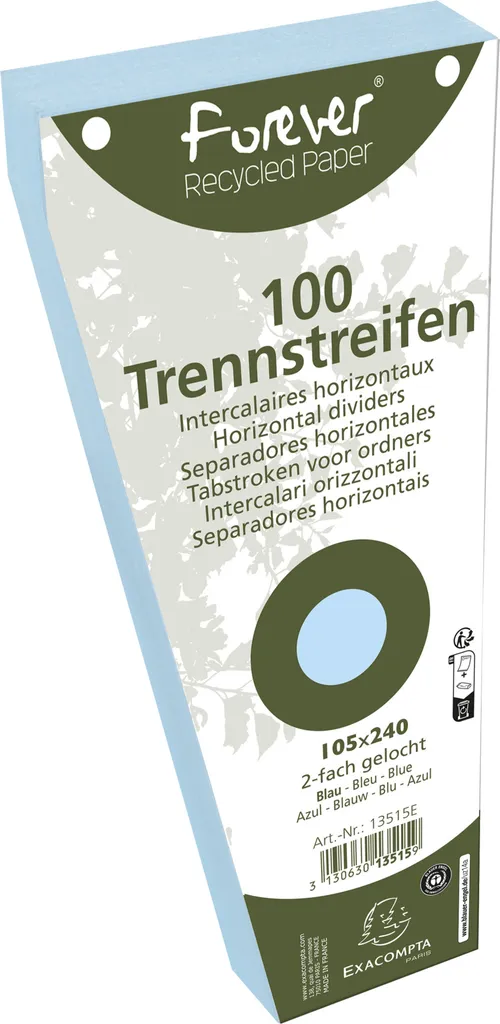Intercalaires de classement perforés 105x240mm bleu clair Exacompta 6x100