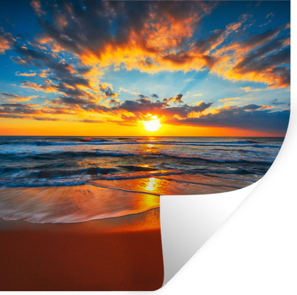 MuchoWow Wandtattoo Wandsticker Wandaufkleber Meer - Sonnenuntergang - Strand - Wolken - Orange 50x50 cm Selbstklebend und Repositionierbar - Sel...