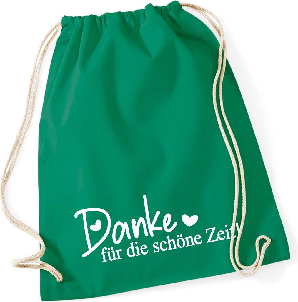 Huuraa Turnbeutel Danke für die schöne Zeit Herzen 12 Liter Kelly Green Baumwolle Rucksack Geschenkidee