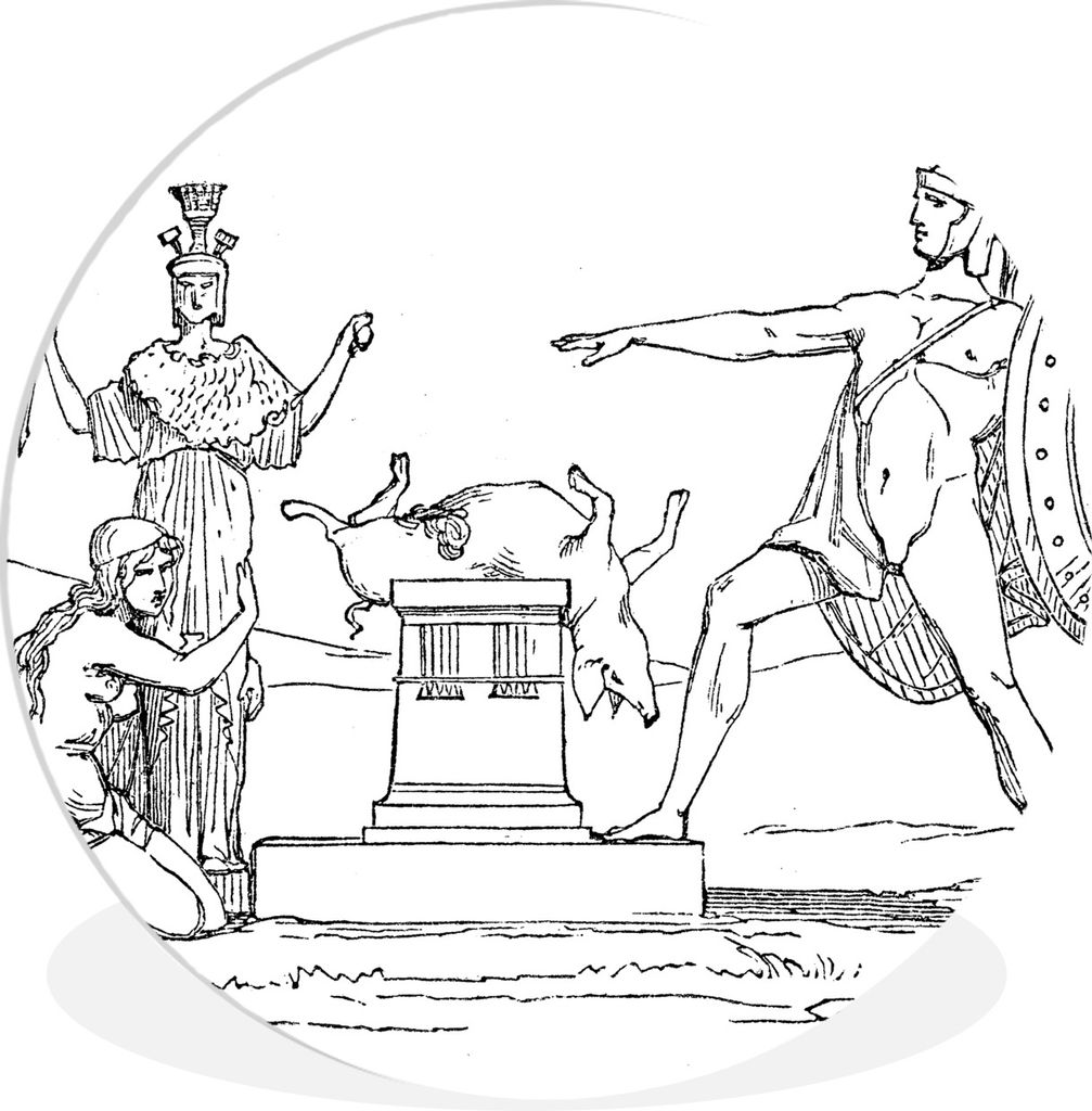 MuchoWow Rundes Wandbild - Runde Bilder Eine antike Illustration von Figuren der griechischen Mythologie, darunter Ajax Ø 60 cm Kreis Wanddekora...