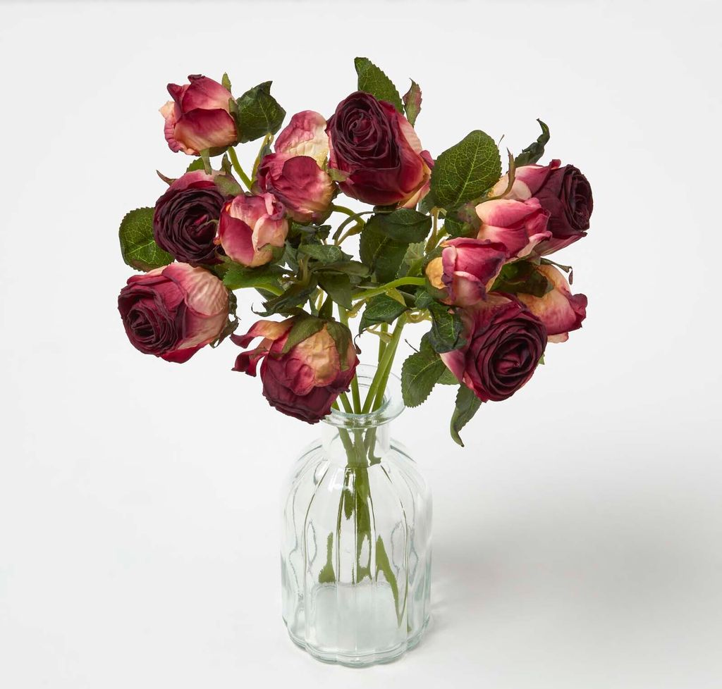 HOMESCAPES Zweifarbige Rosen dunkelrot/apricot – künstlicher Trockenblumenstrauß, 37 cm