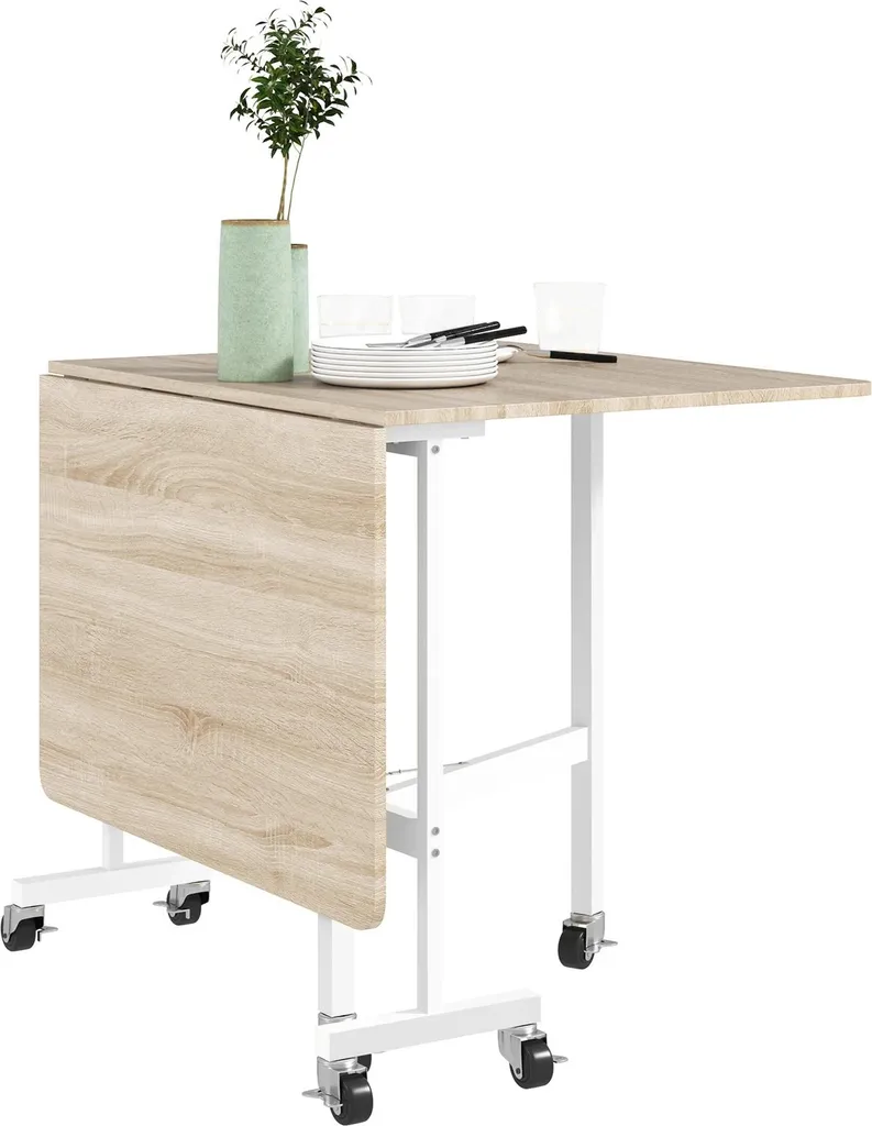 Table à manger modulable gain de place chêne brun avec roulettes 120 cm