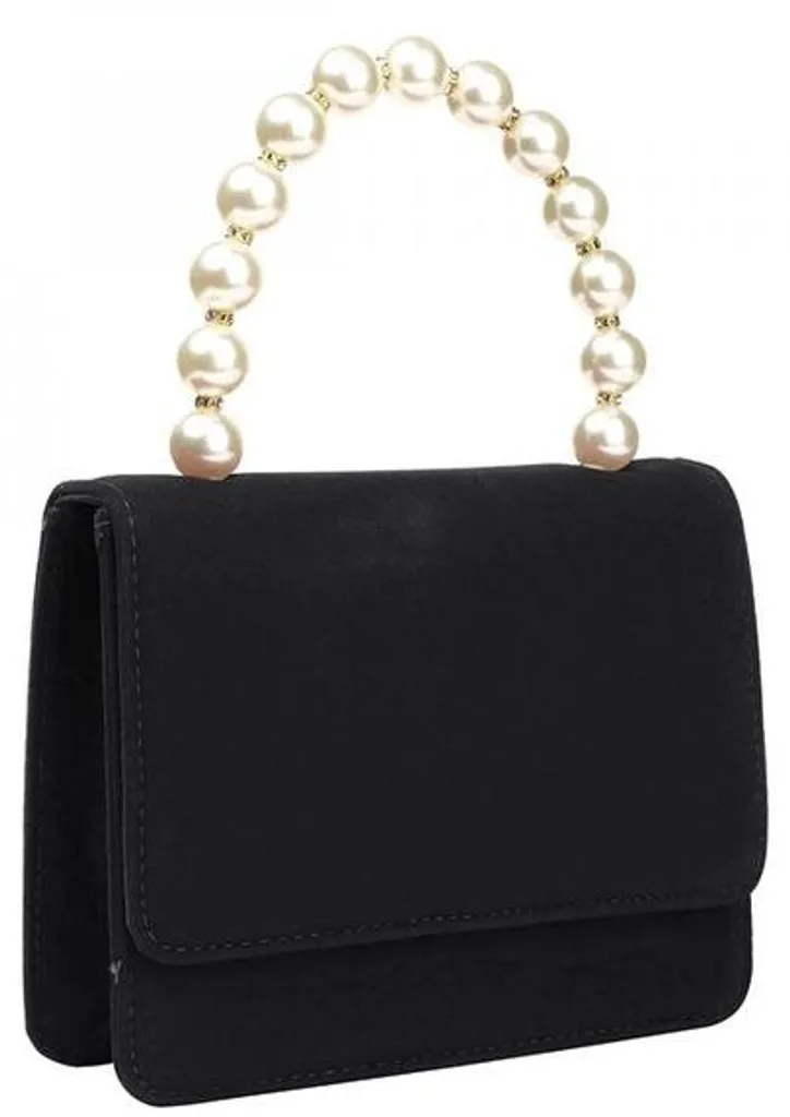 Sac noir uni en crêpe velours doux, poignée chaîne design métallique