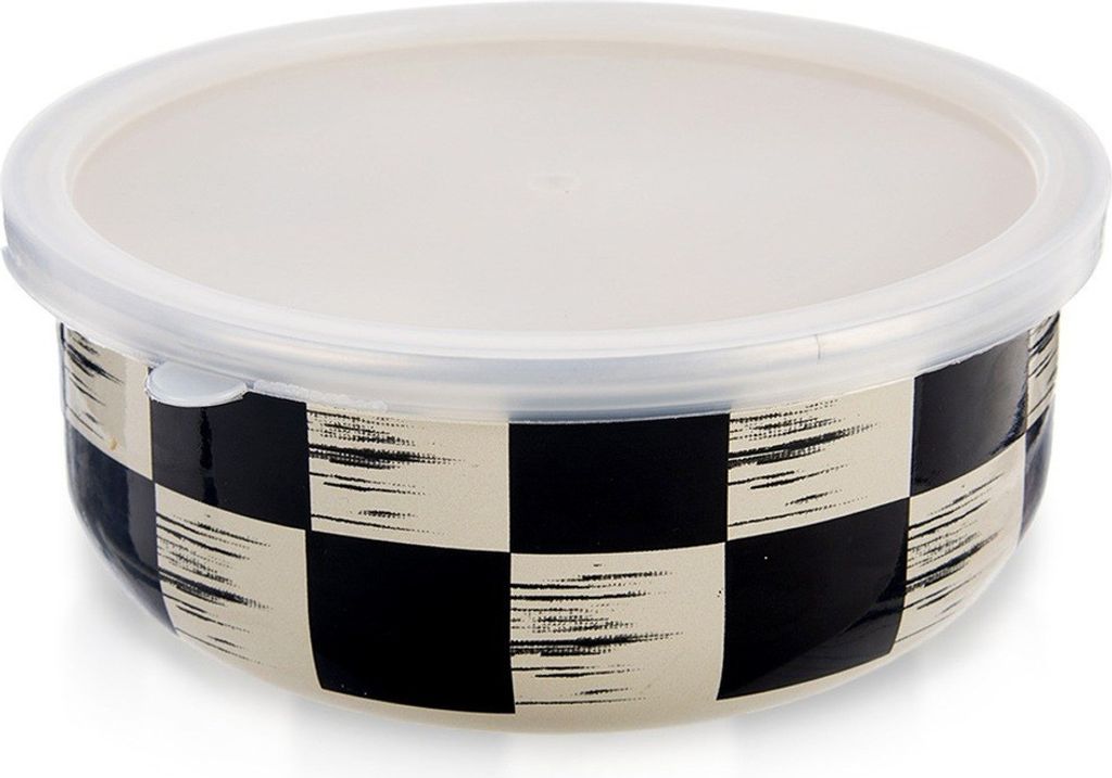 Emaillierte Schüssel mit Deckel SCHACHBRETT 19 cm, 1,5 l