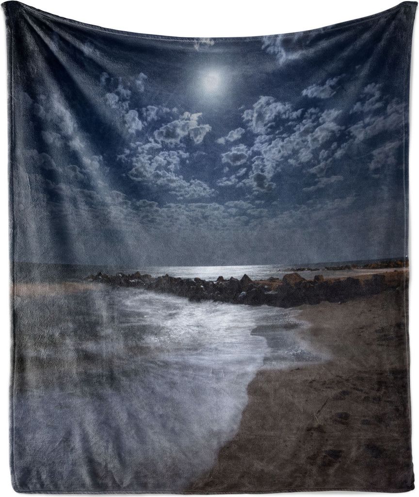 ABAKUHAUS Meer Weich Flanell Fleece Decke, Wellen, die auf Idylle Sandy Beach, Gemütlicher Plüsch für den Innen- und Außenbereich, 125 x 175 cm...