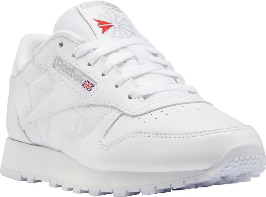 A white Reebok sneaker is shown from a side-angle on a white background.