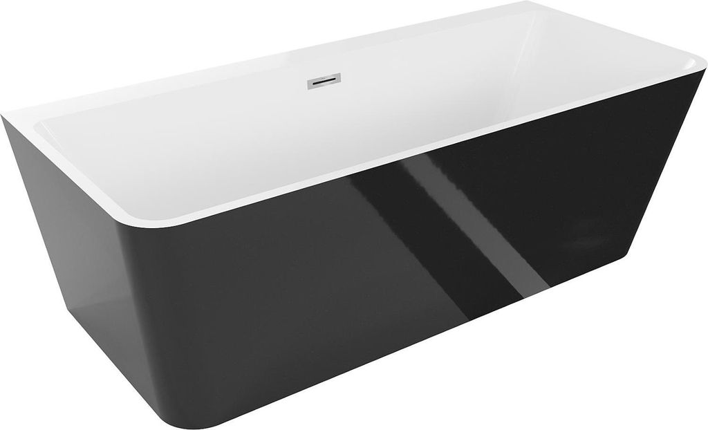 Mexen Volta freistehende Wandbadewanne 150 x 75 cm, weiß/schwarz, mit Chromüberlauf - 51131507575-01