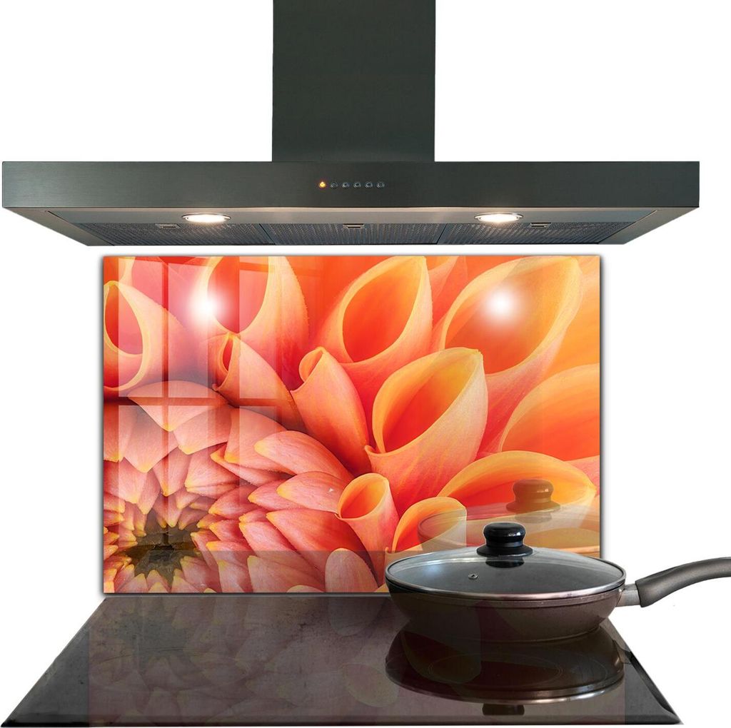 Spritzschutz aus Glas Küchenrückwand - Wandschutz für Herd und Spüle - 80x60 cm - Orangefarbene Blüte