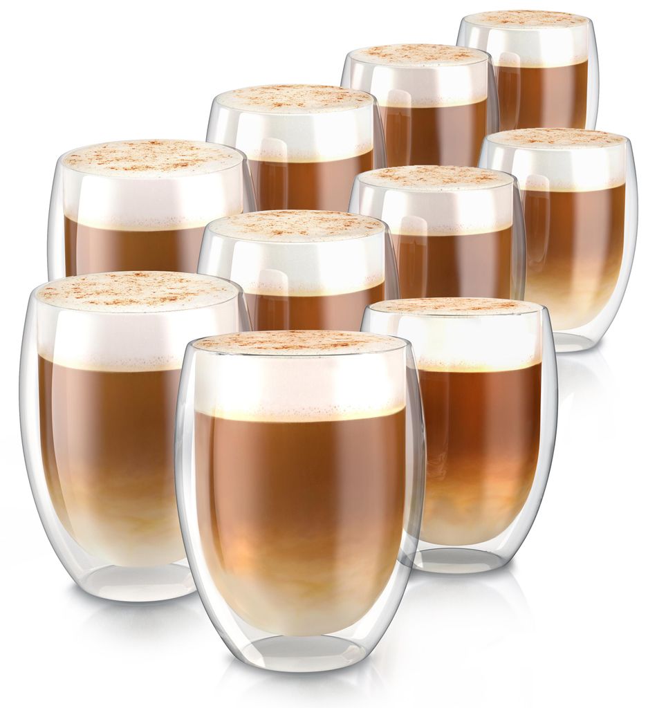 Arendo doppelwandige Gläser, Thermogläser, 10er Set, Latte Macchiato-Gläser & Kaffeegläser Teeglas, Espresso, Cappuccino, 350ml, hitzebeständi...