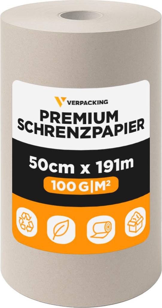 Schrenzpapier auf Rolle | 100 g/m² | 50 cm x 191 m 2 Rollen | Verpackungsmaterial Packpapier Füllmaterial