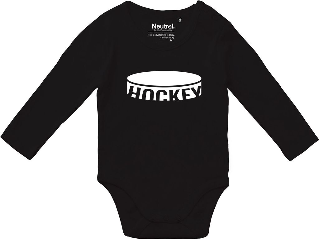 Huuraa Baby Body Hockey Puck 62 Black Baumwolle Fairtrade Langarmbody Geschenkidee