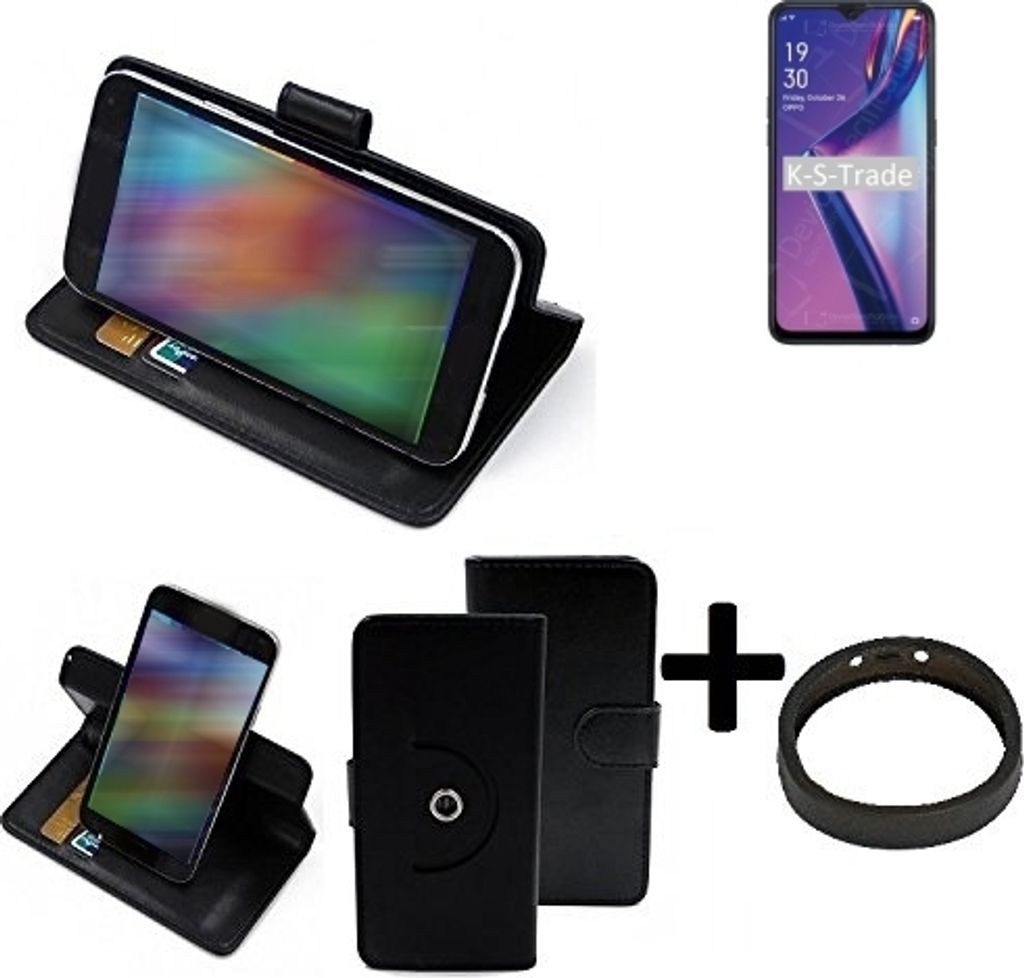 K-S-Trade Case Schutz Hülle kompatibel mit Oppo A12 + Bumper Handy Hülle Flipcase Smartphone Cover Handy Schutz Tasche Walletcase schwarz