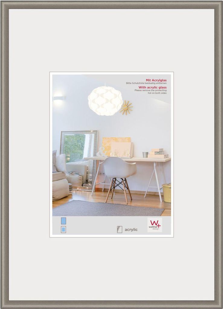 walther design New Lifestyle Kunststoff Bilderrahmen Kunstglas 040X050 STAHL KVX050D