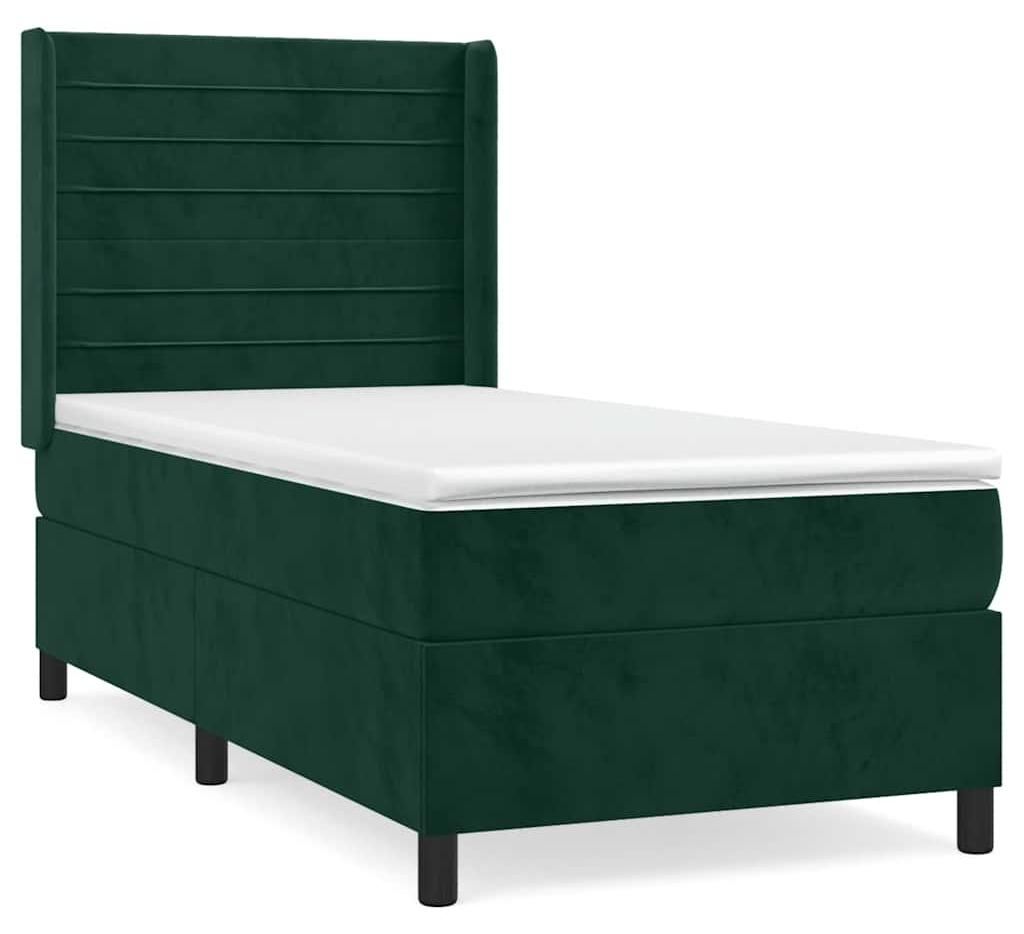 vidaXL Boxspringbett mit Matratze Dunkelgrün 80x200 cm Samt