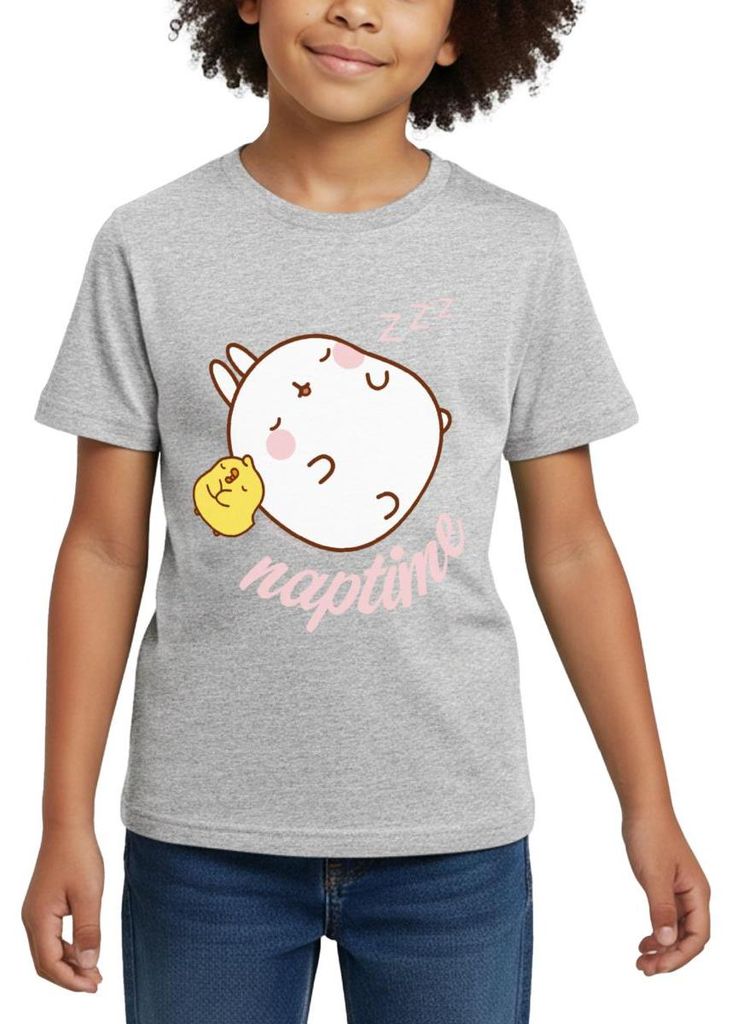 Spreadshirt Molang Piu Piu Naptime Schlafenszeit Kinder T-Shirt, 122/128 (7-8 Jahre), Grau meliert